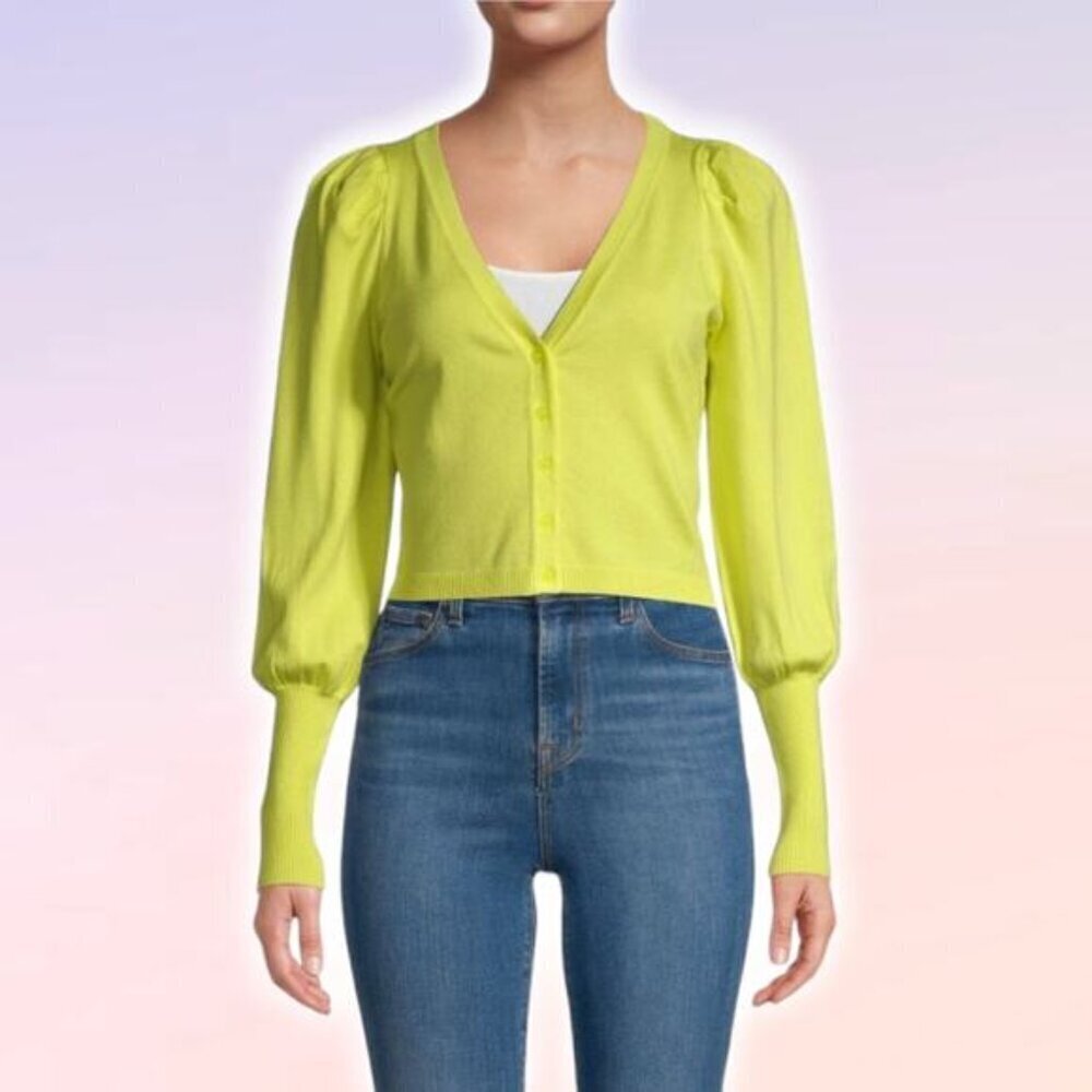 525 AMERICA Puffed-Sleeve Cropped Cardigan Sz Large